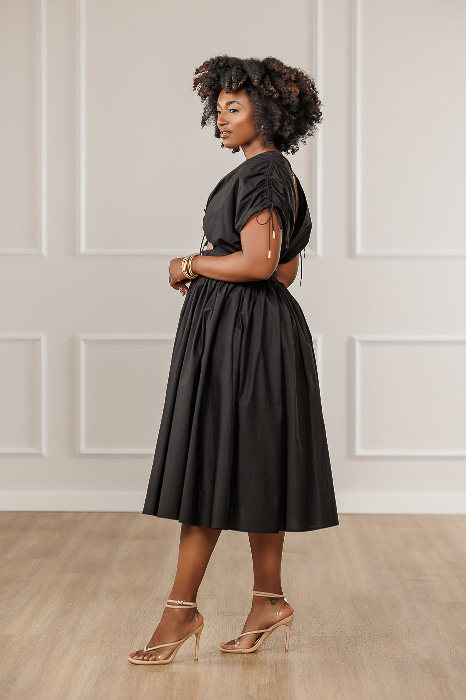 FINAL SALE - Naomi Ruched Cut Out Dress - Black