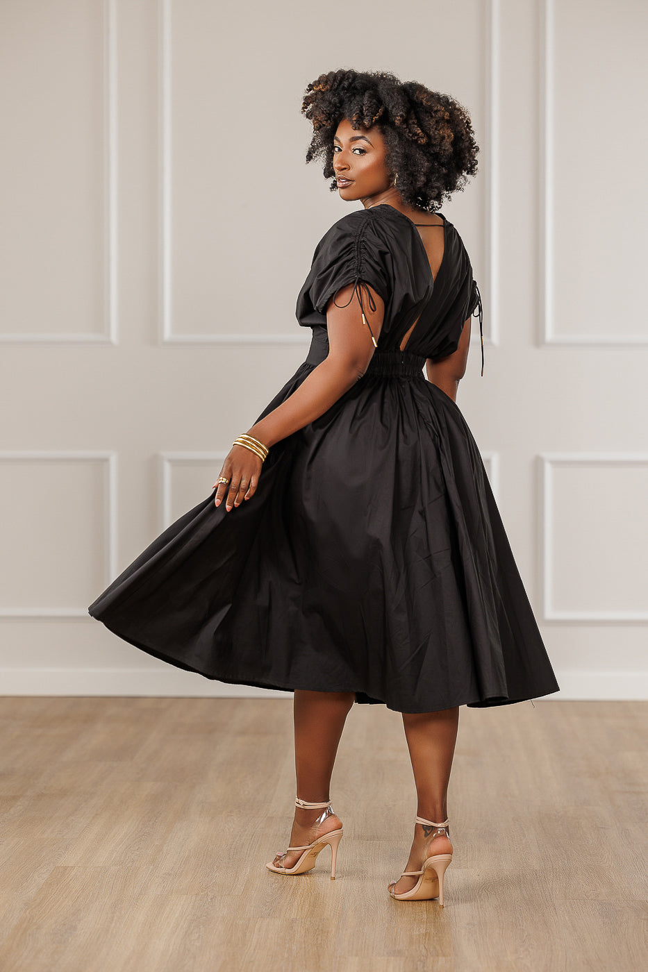 FINAL SALE - Naomi Ruched Cut Out Dress - Black