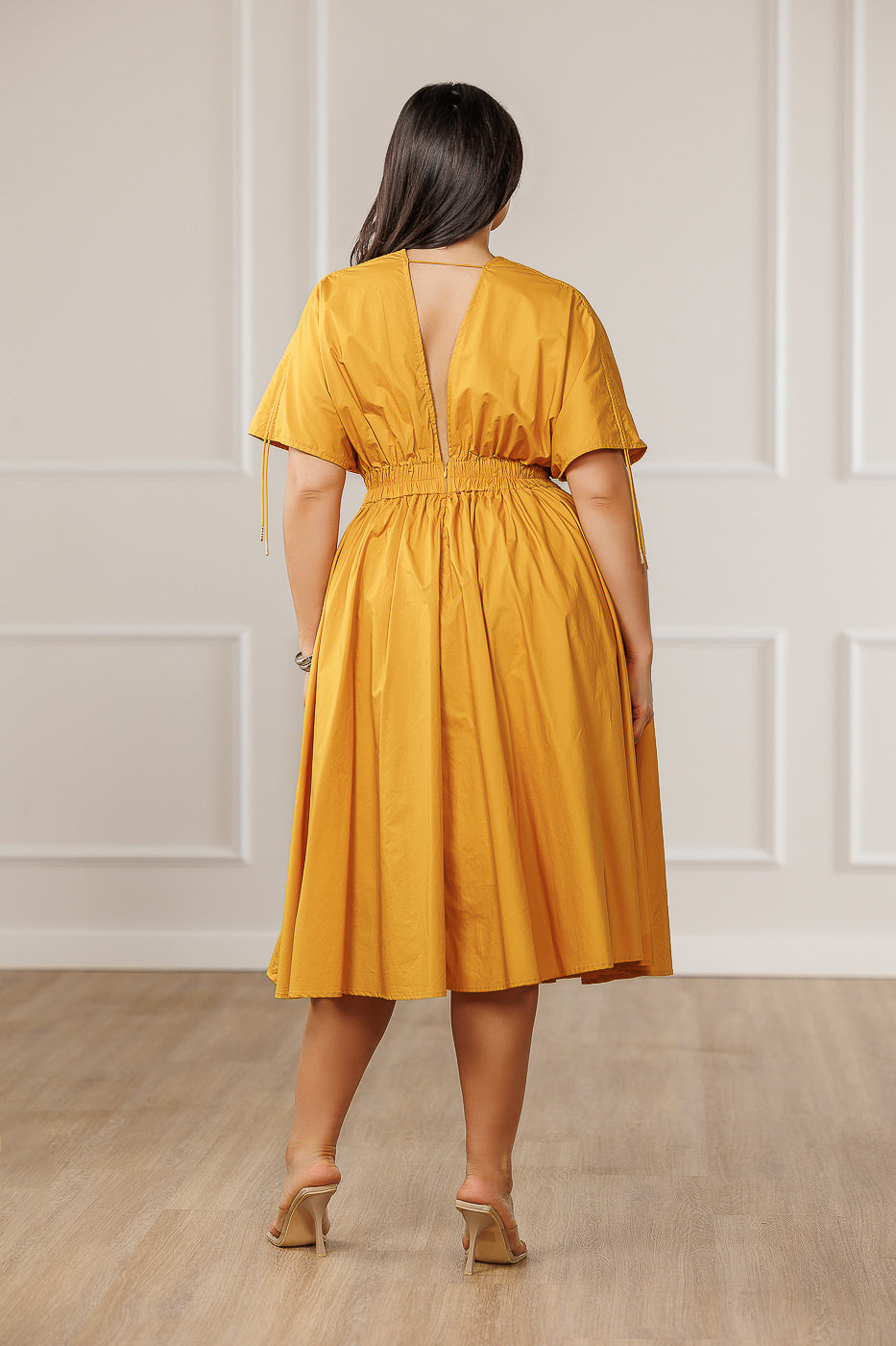 FINAL SALE - Naomi Ruched Cut Out Dress - Mustard