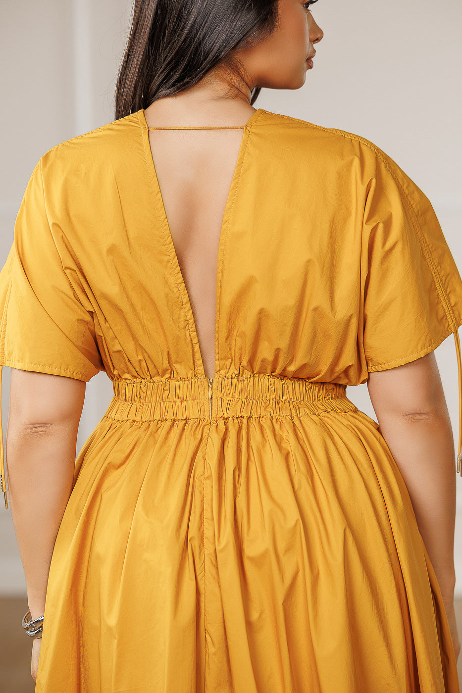 FINAL SALE - Naomi Ruched Cut Out Dress - Mustard