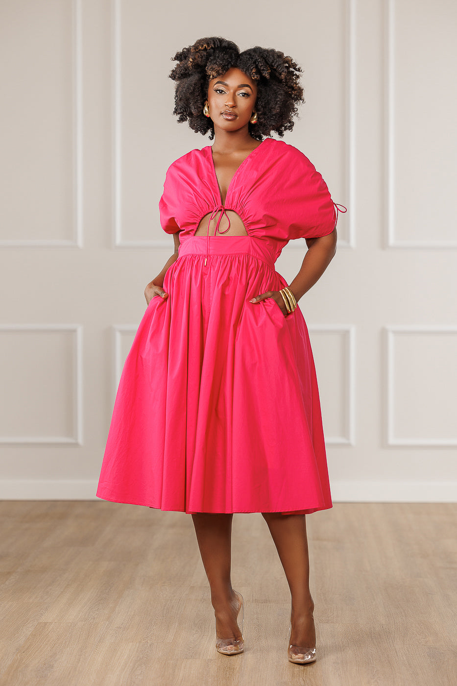 FINAL SALE - Naomi Ruched Cut Out Dress - Dark Pink