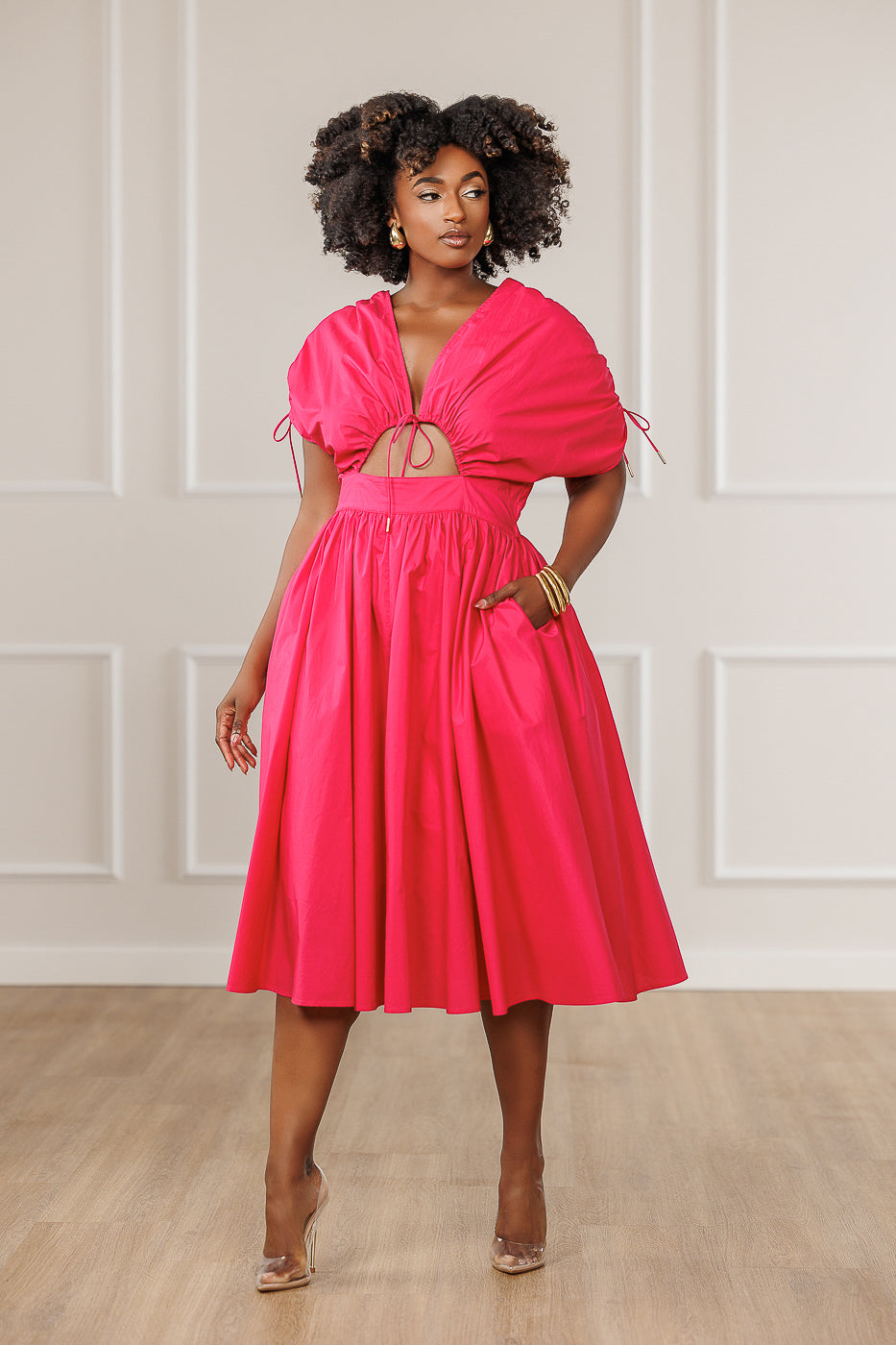 FINAL SALE - Naomi Ruched Cut Out Dress - Dark Pink