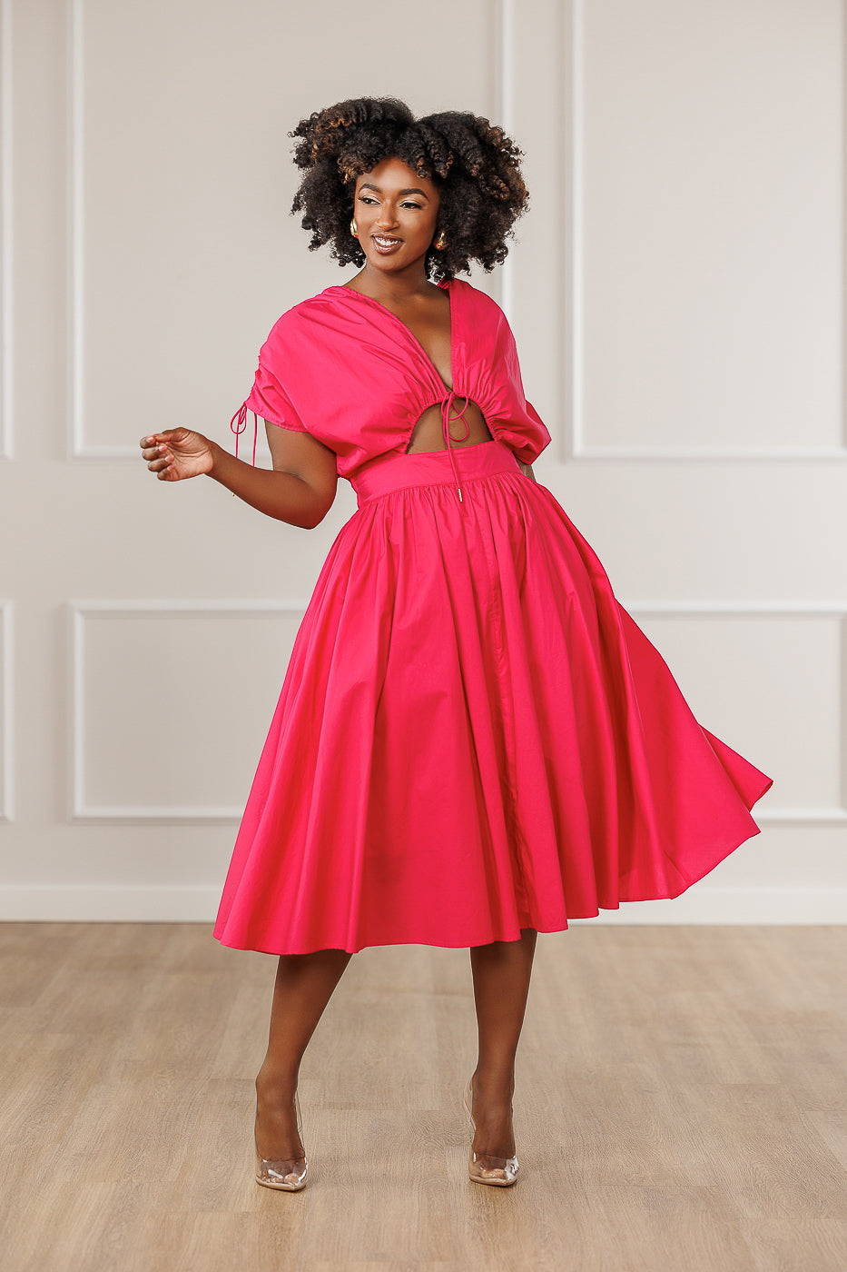 FINAL SALE - Naomi Ruched Cut Out Dress - Dark Pink