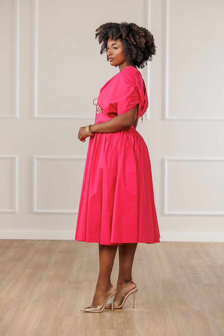 FINAL SALE - Naomi Ruched Cut Out Dress - Dark Pink