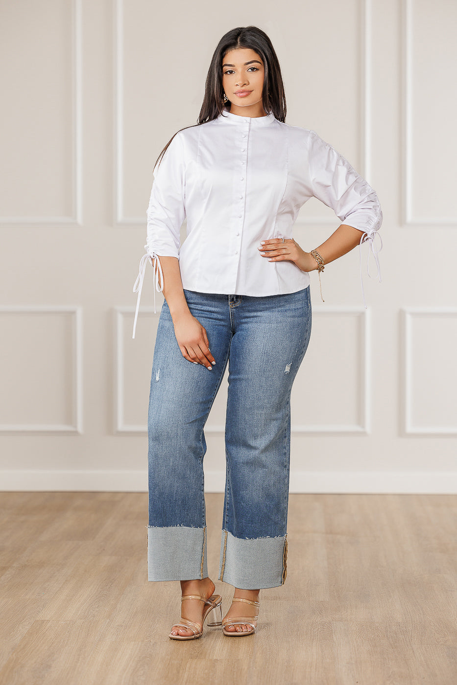 FINAL SALE - Sylvia Ruched Sleeves Top - White