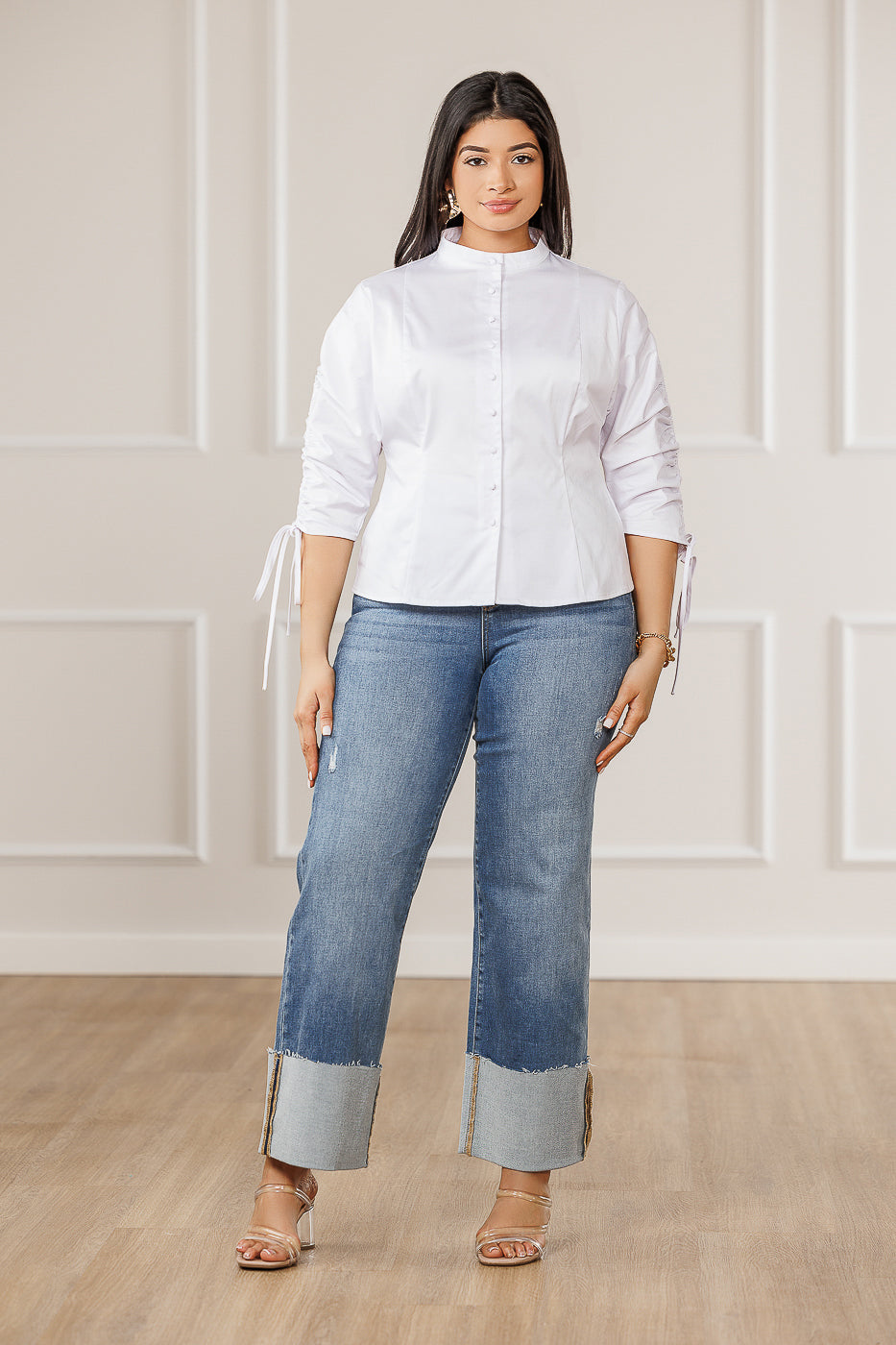 FINAL SALE - Sylvia Ruched Sleeves Top - White
