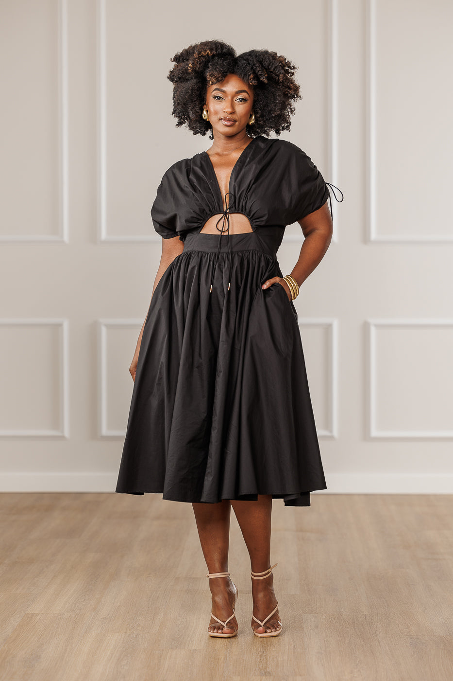 FINAL SALE - Naomi Ruched Cut Out Dress - Black