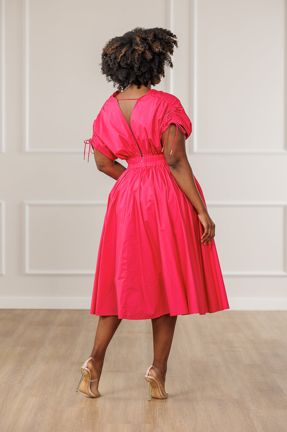 FINAL SALE - Naomi Ruched Cut Out Dress - Dark Pink