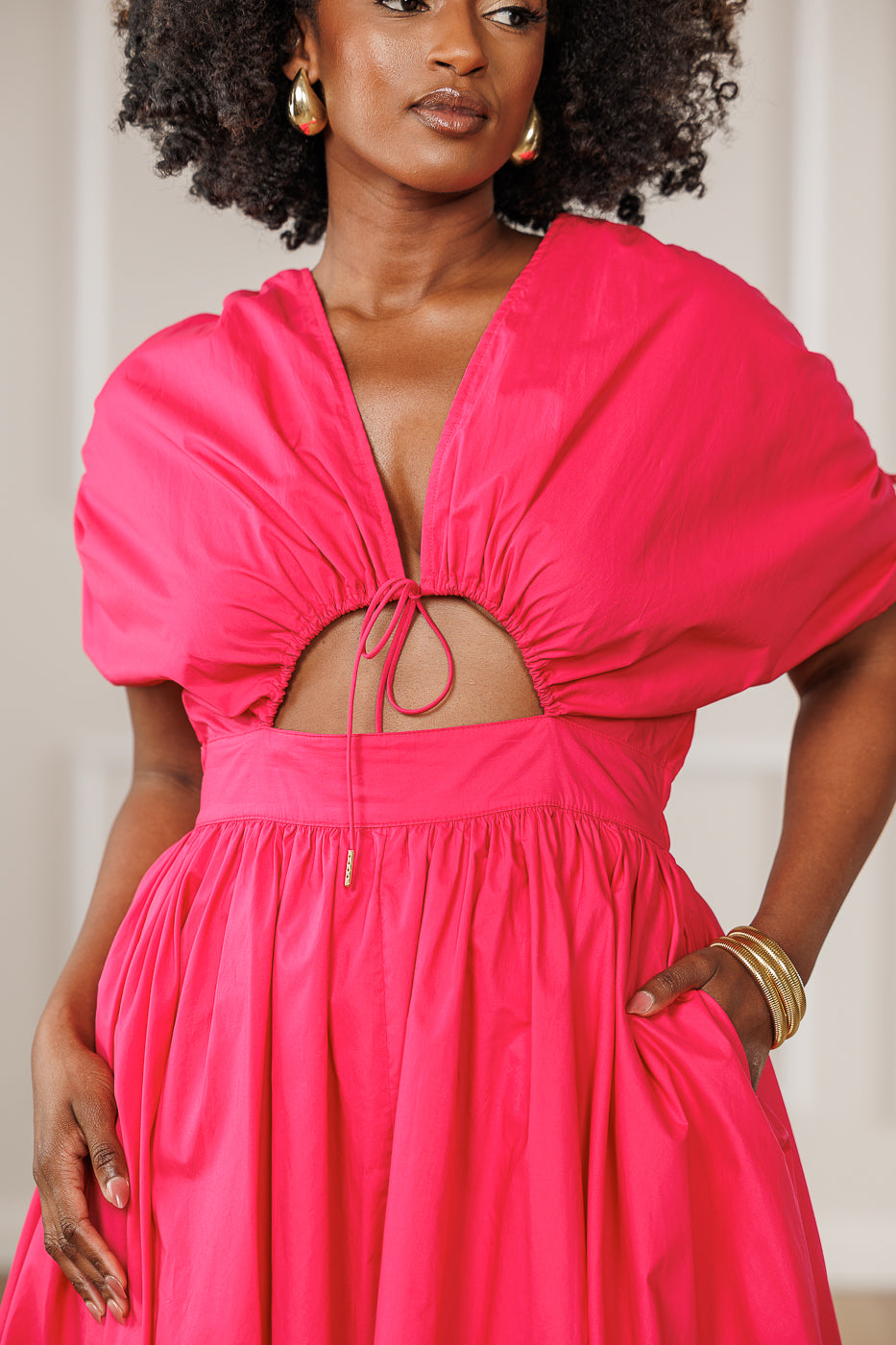 FINAL SALE - Naomi Ruched Cut Out Dress - Dark Pink