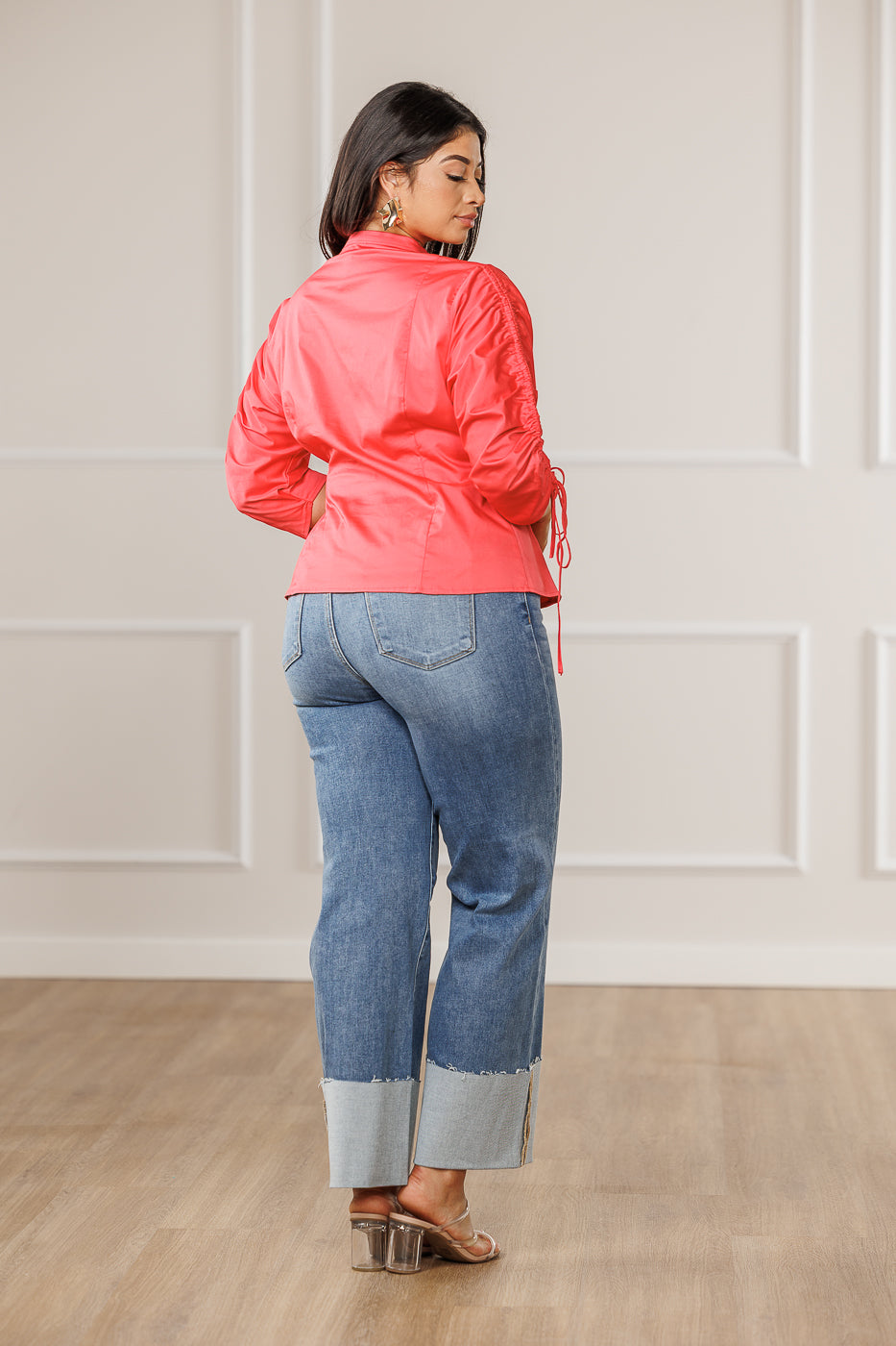 FINAL SALE - Sylvia Ruched Sleeves Top - Deep Coral