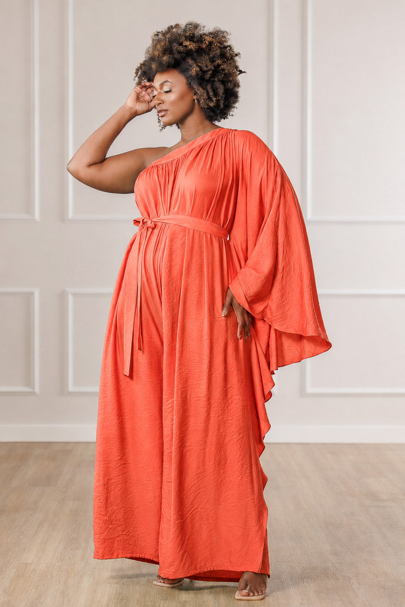 Indie One Shoulder Jumpsuit - Orange