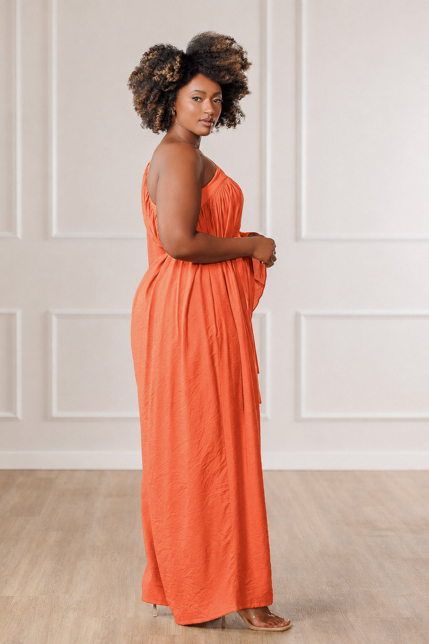 Indie One Shoulder Jumpsuit - Orange