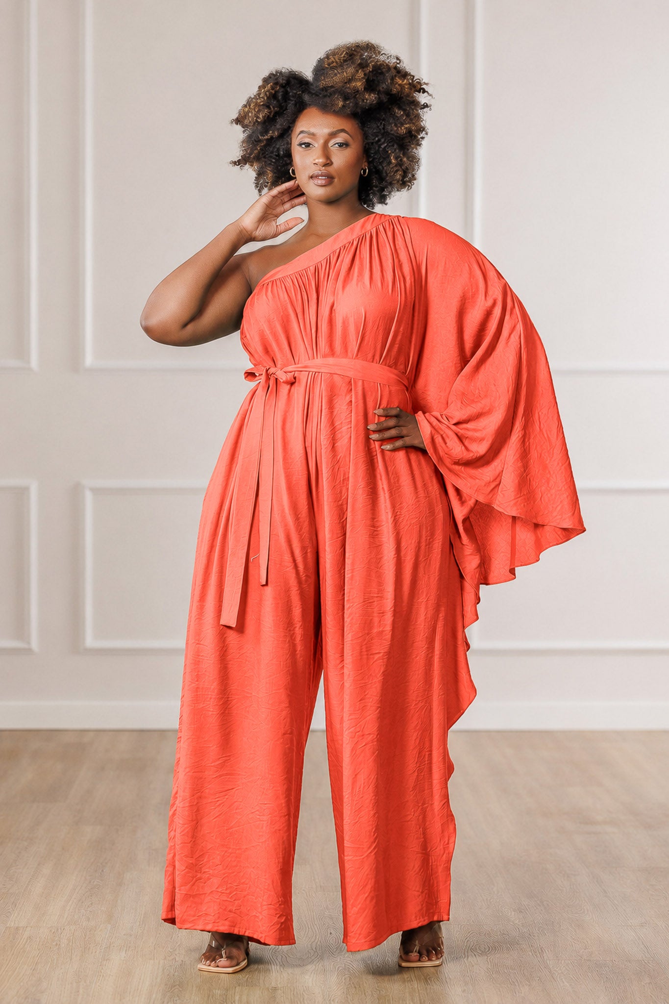 Indie One Shoulder Jumpsuit - Orange