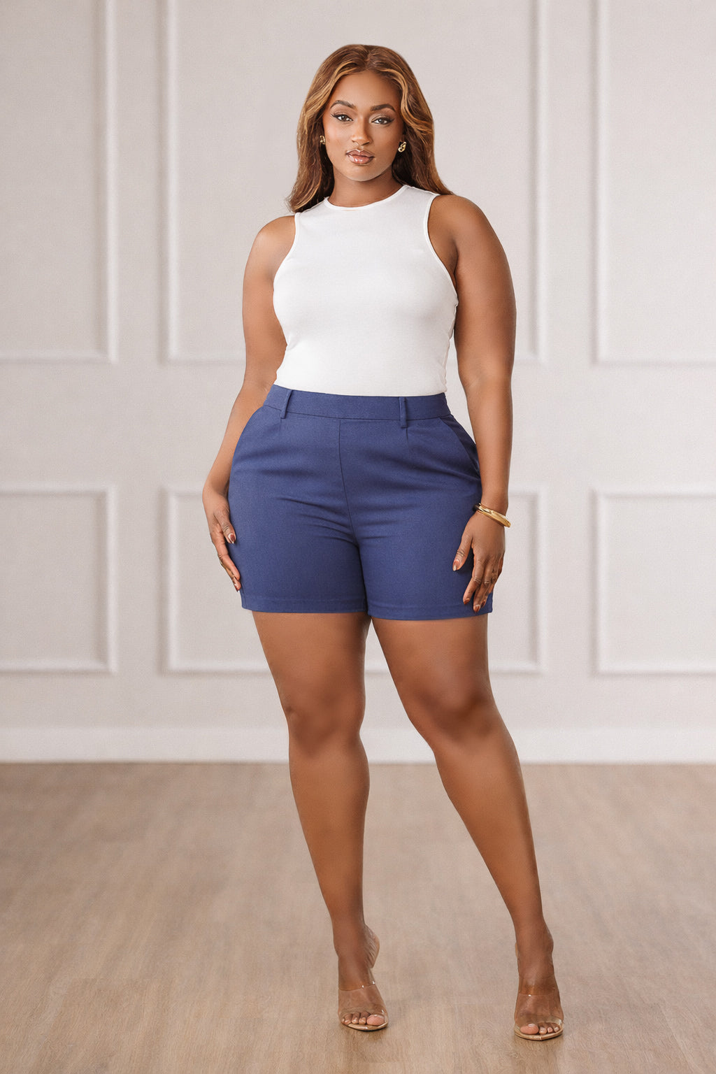 Daisya Pleated Wide Shorts - Navy