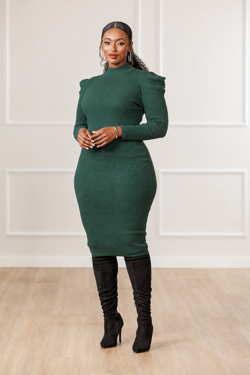Jade Mock Neck Sweater Dress - Emerald