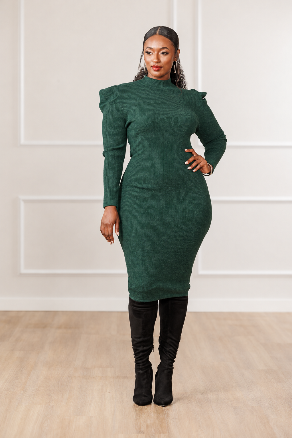 Jade Mock Neck Sweater Dress - Emerald
