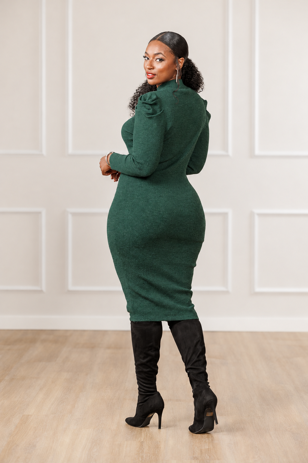 Jade Mock Neck Sweater Dress - Emerald