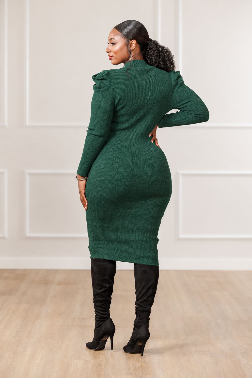 Jade Mock Neck Sweater Dress - Emerald