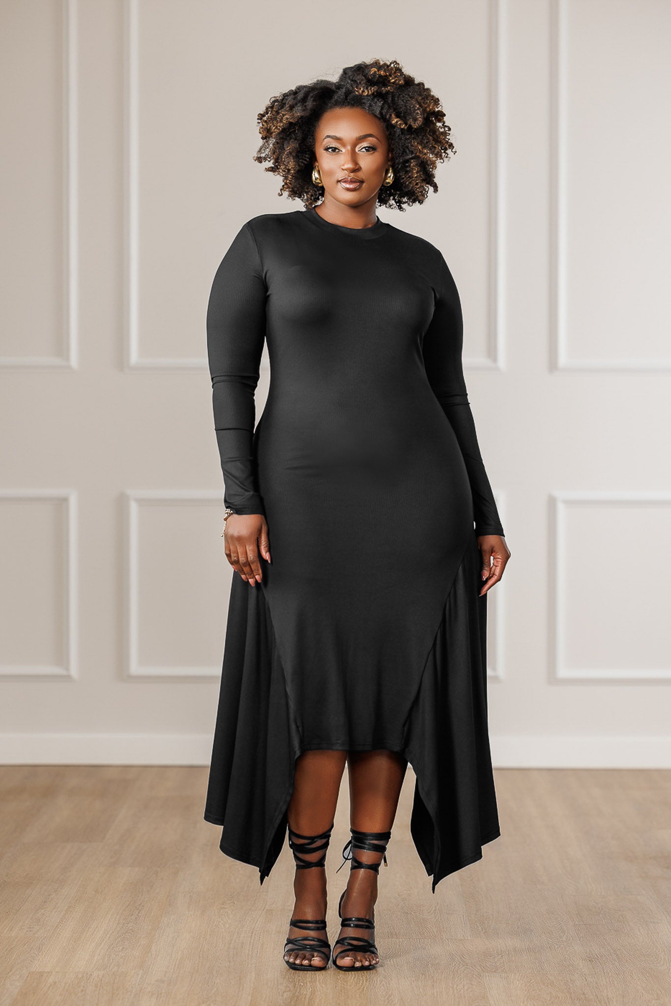 Marina Flared Knit Dress - Black