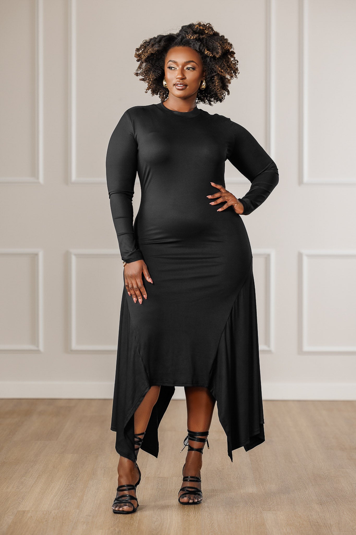 Marina Flared Knit Dress - Black