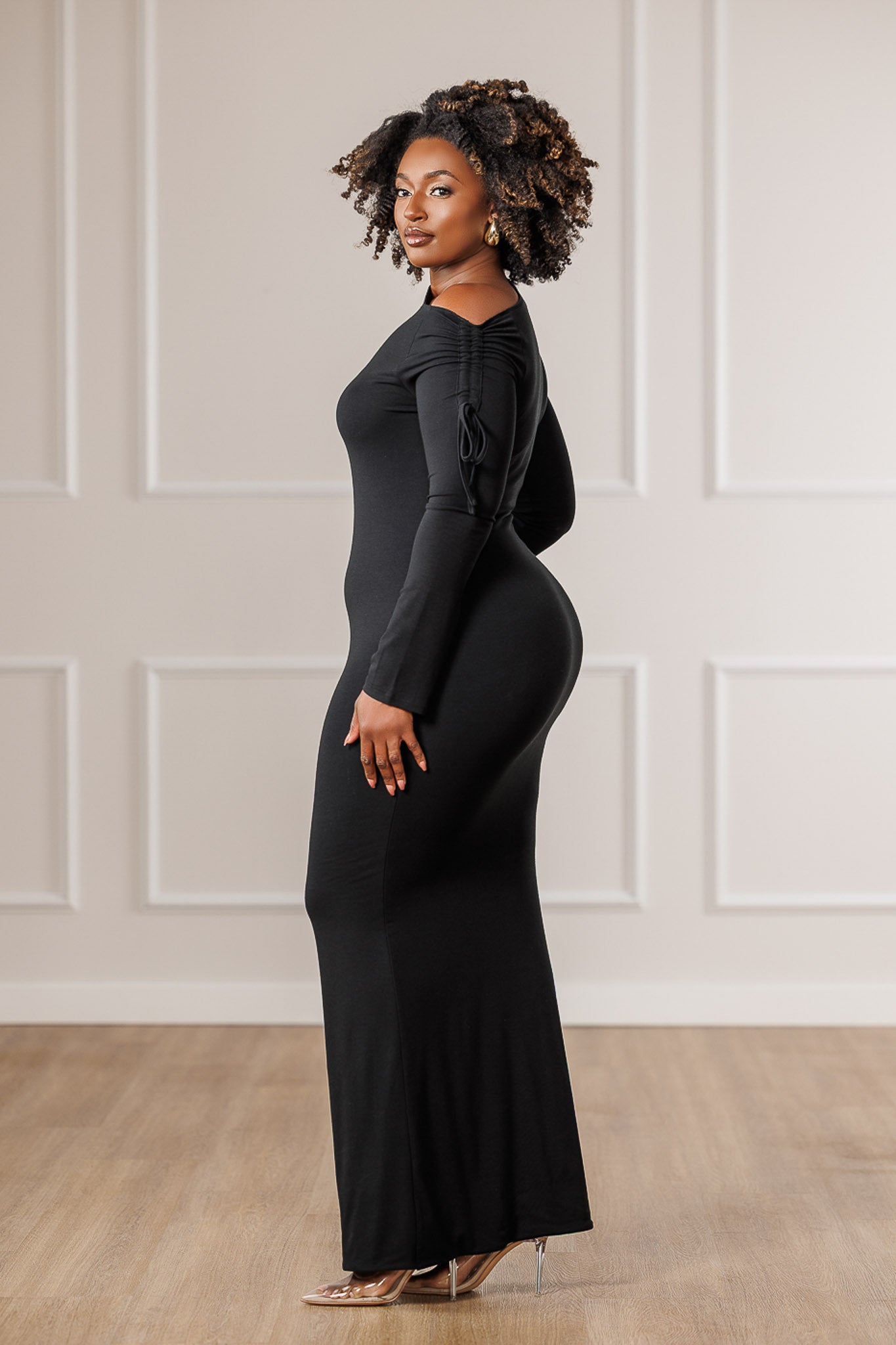 Violet Off-Shoulder Maxi Dress - Black