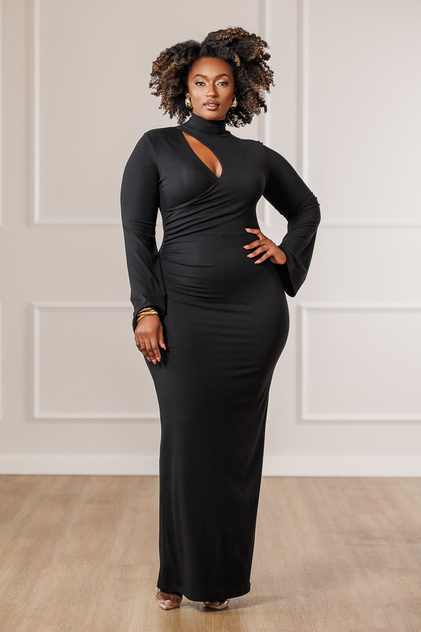 Devyn Cut-Out Ruched Dress - Black