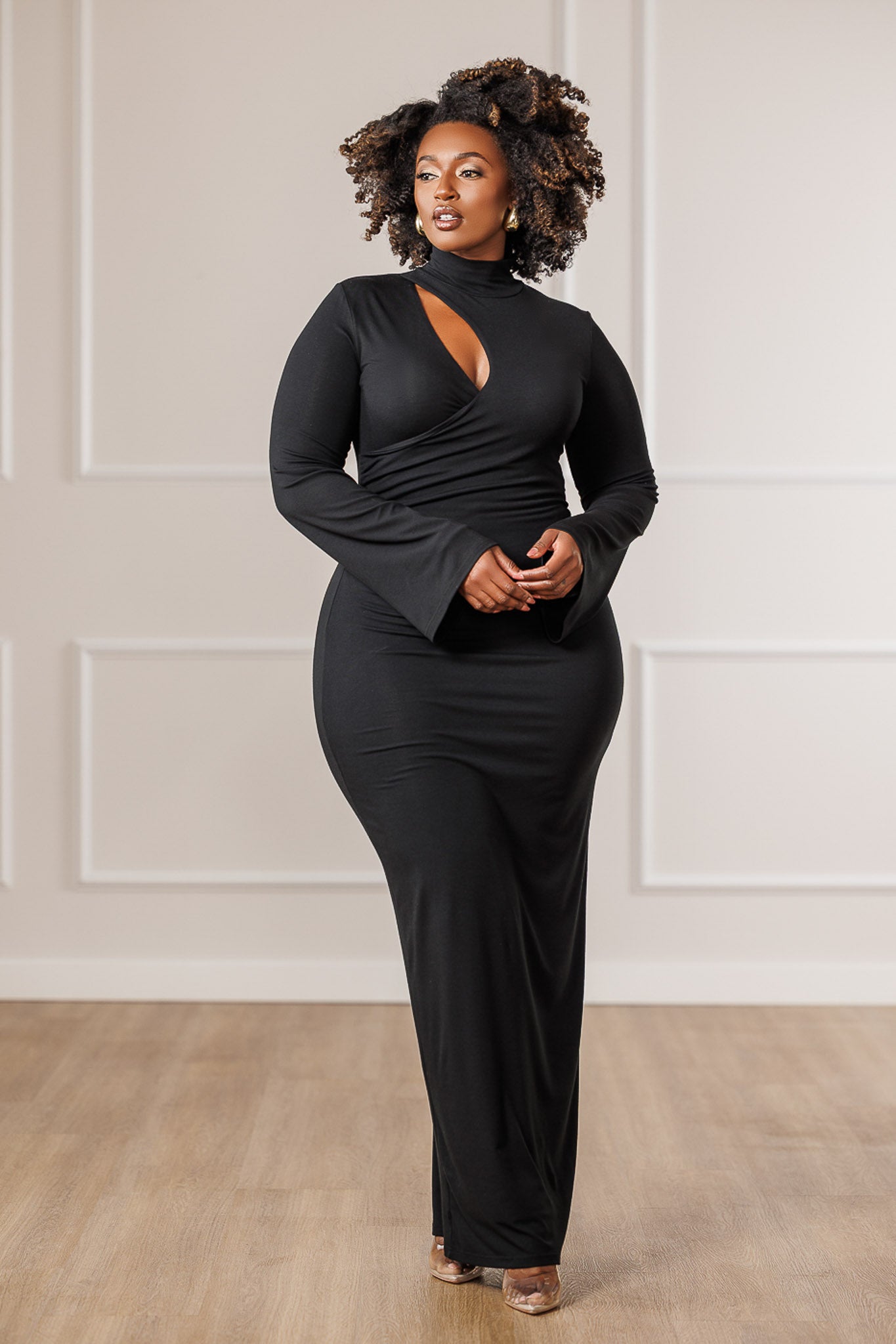 Devyn Cut-Out Ruched Dress - Black