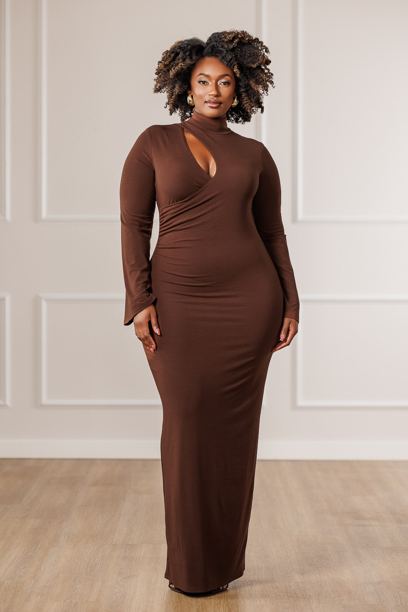 Devyn Cut-Out Ruched Dress - Brown