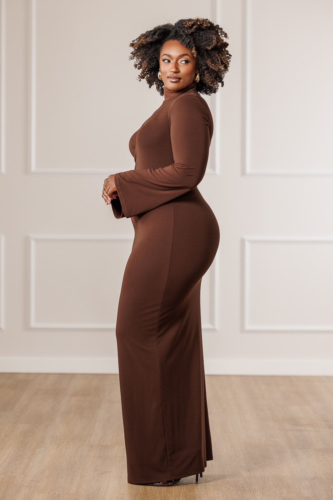 Devyn Cut-Out Ruched Dress - Brown
