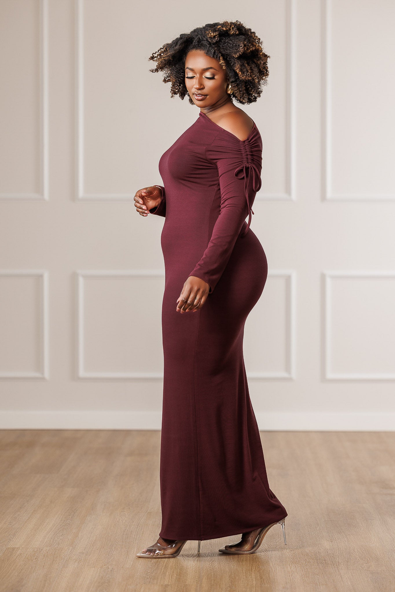 Violet Off-Shoulder Maxi Dress - Plum