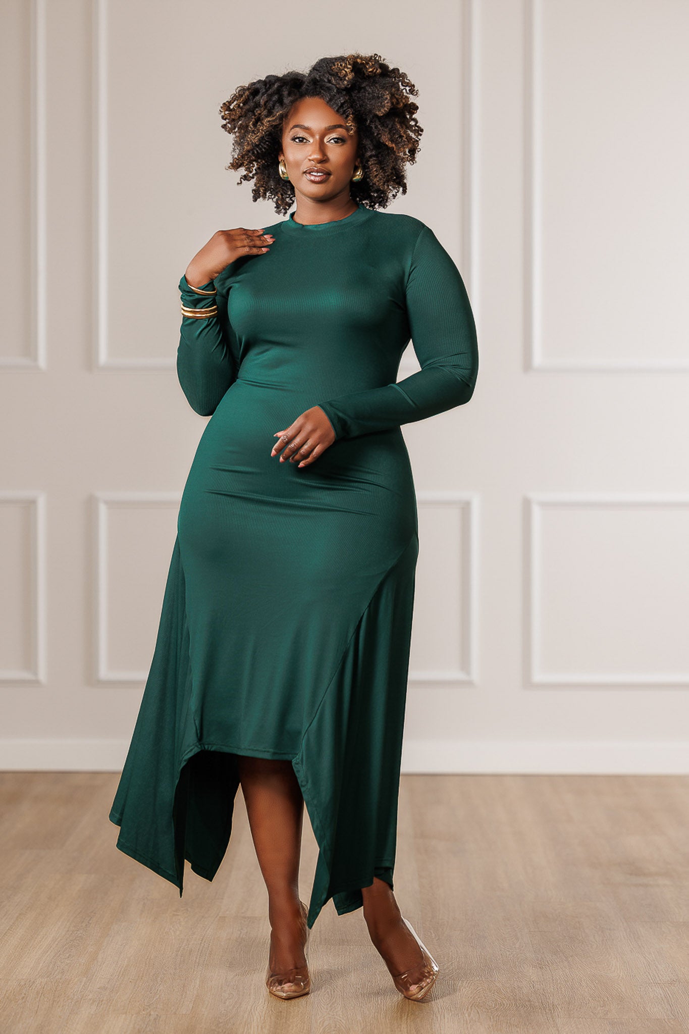 Marina Flared Knit Dress - Emerald