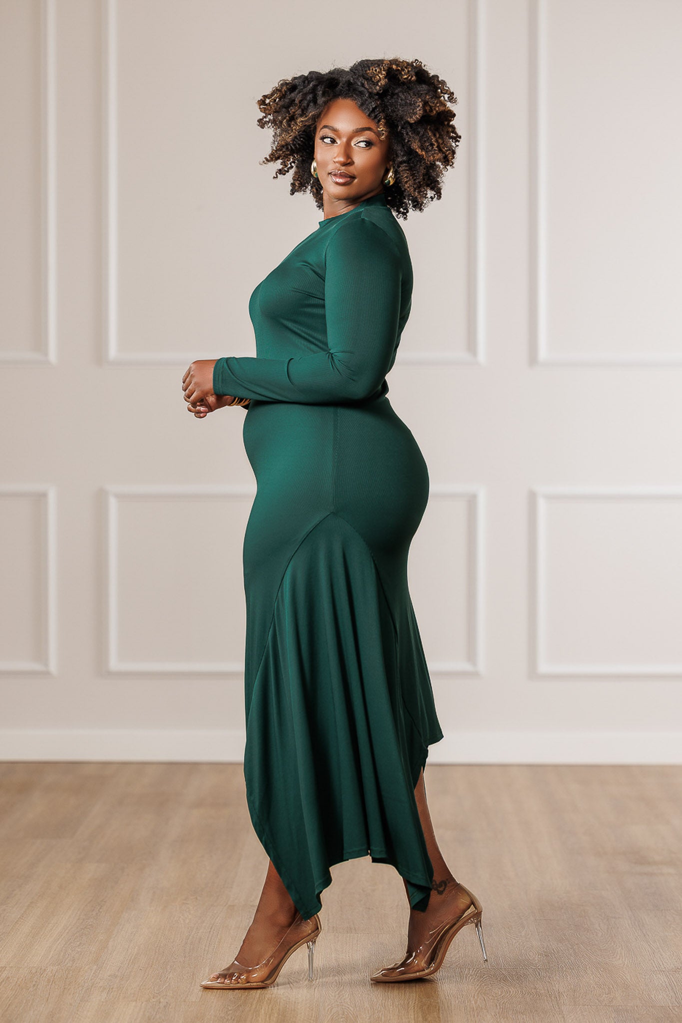 Marina Flared Knit Dress - Emerald