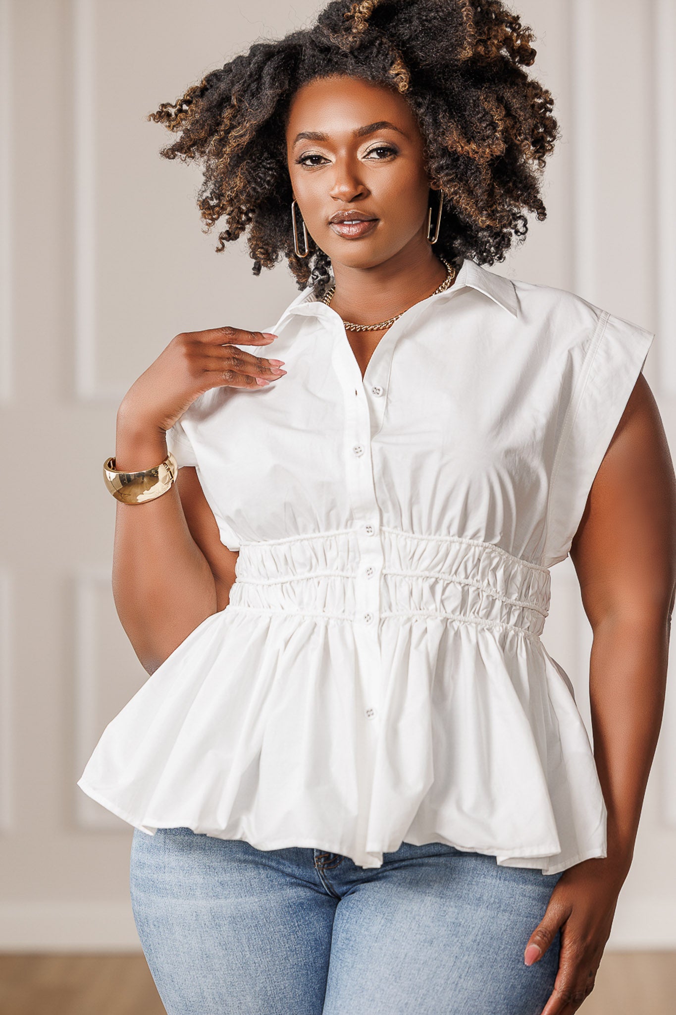 Serra Cinched Waist Top - Off White