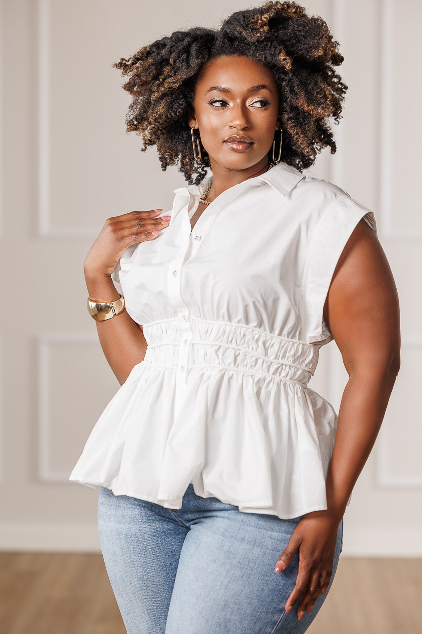 Serra Cinched Waist Top - Off White