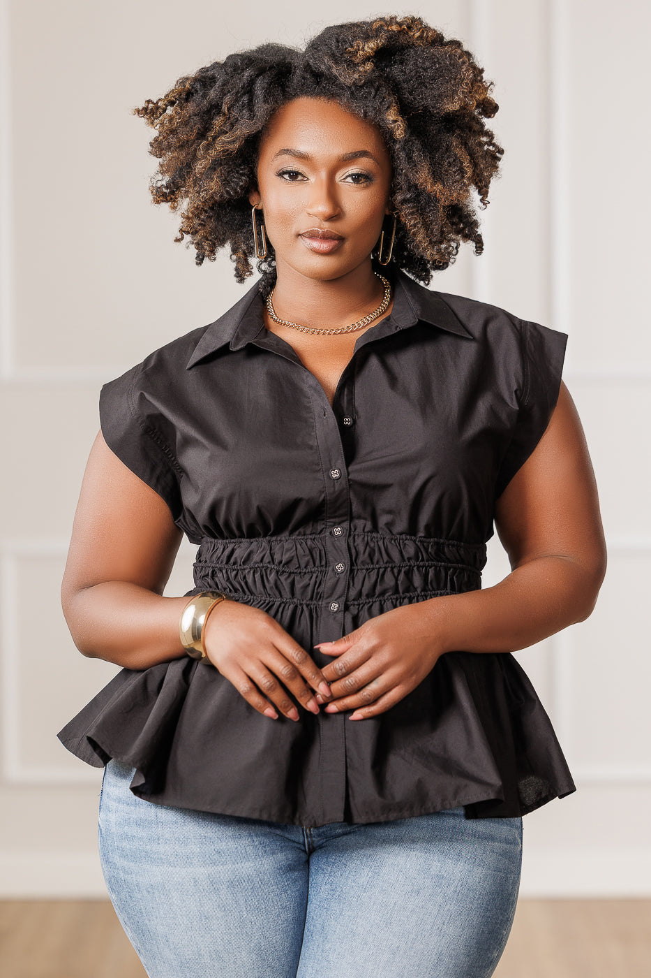 Serra Cinched Waist Top - Black