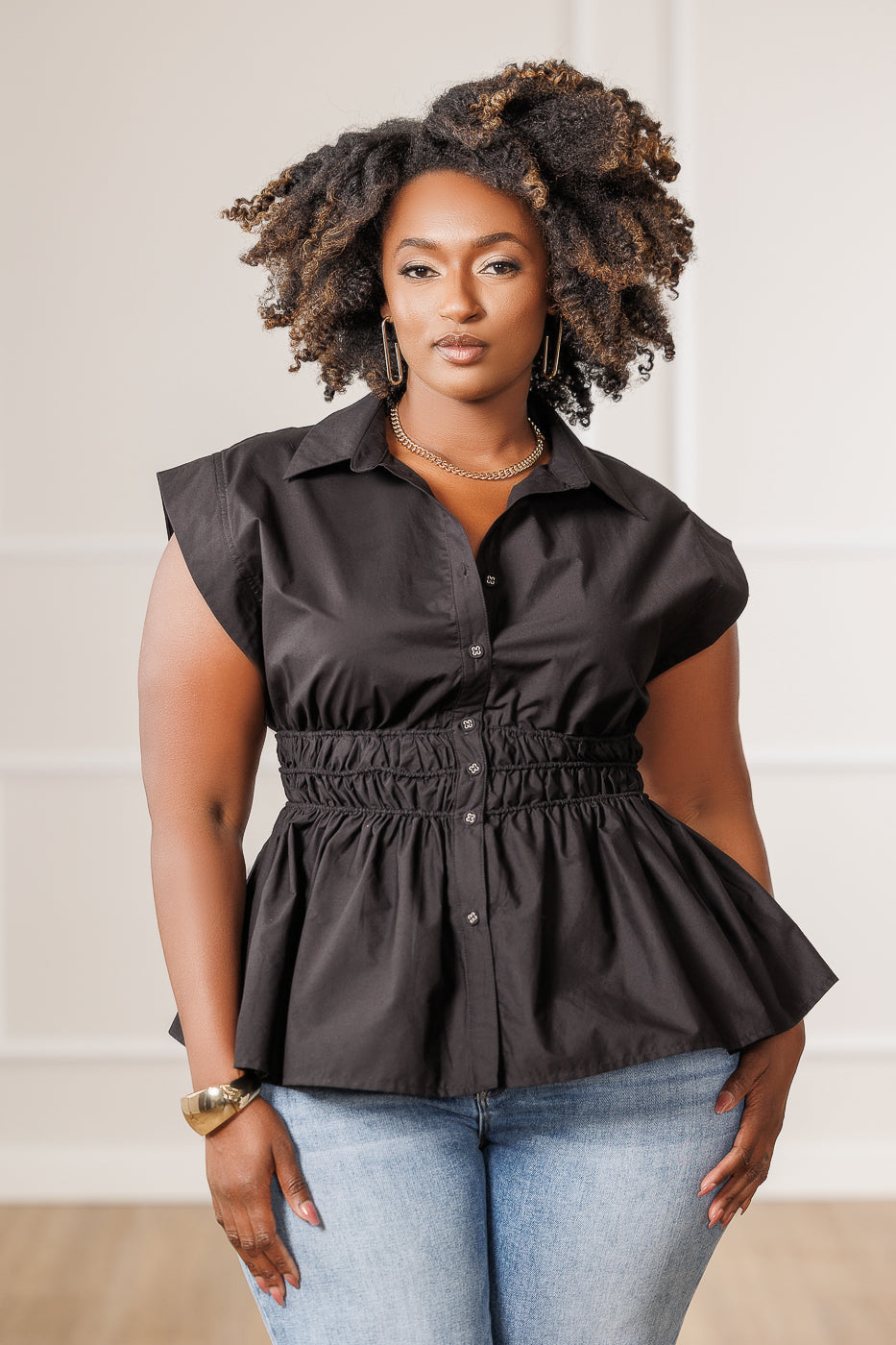 Serra Cinched Waist Top - Black