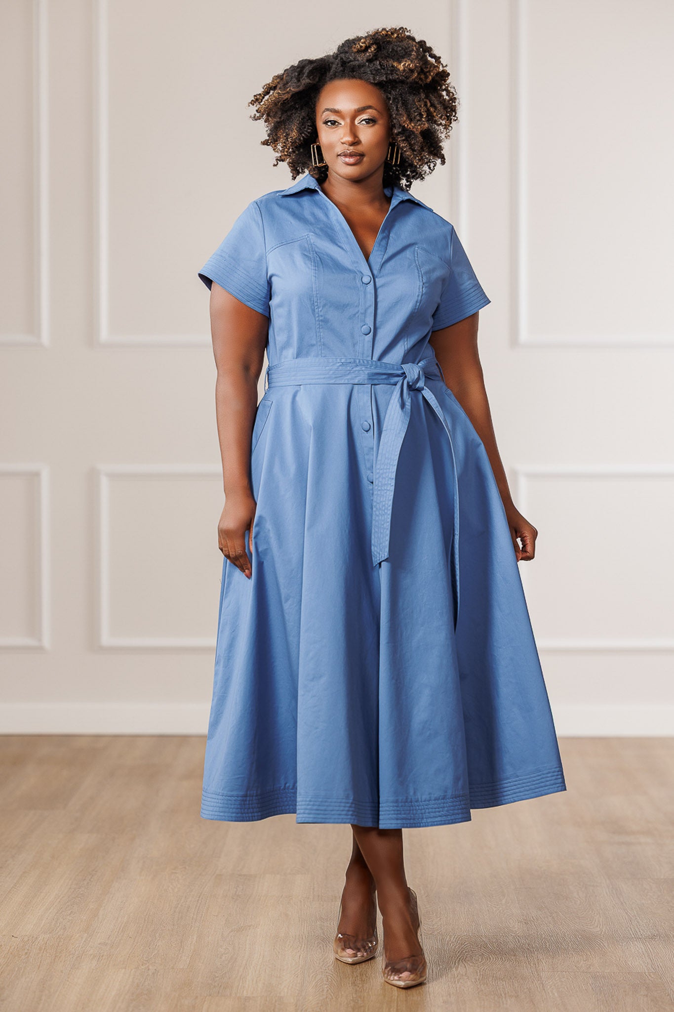 Blaine Button Down Midi Dress - Blue