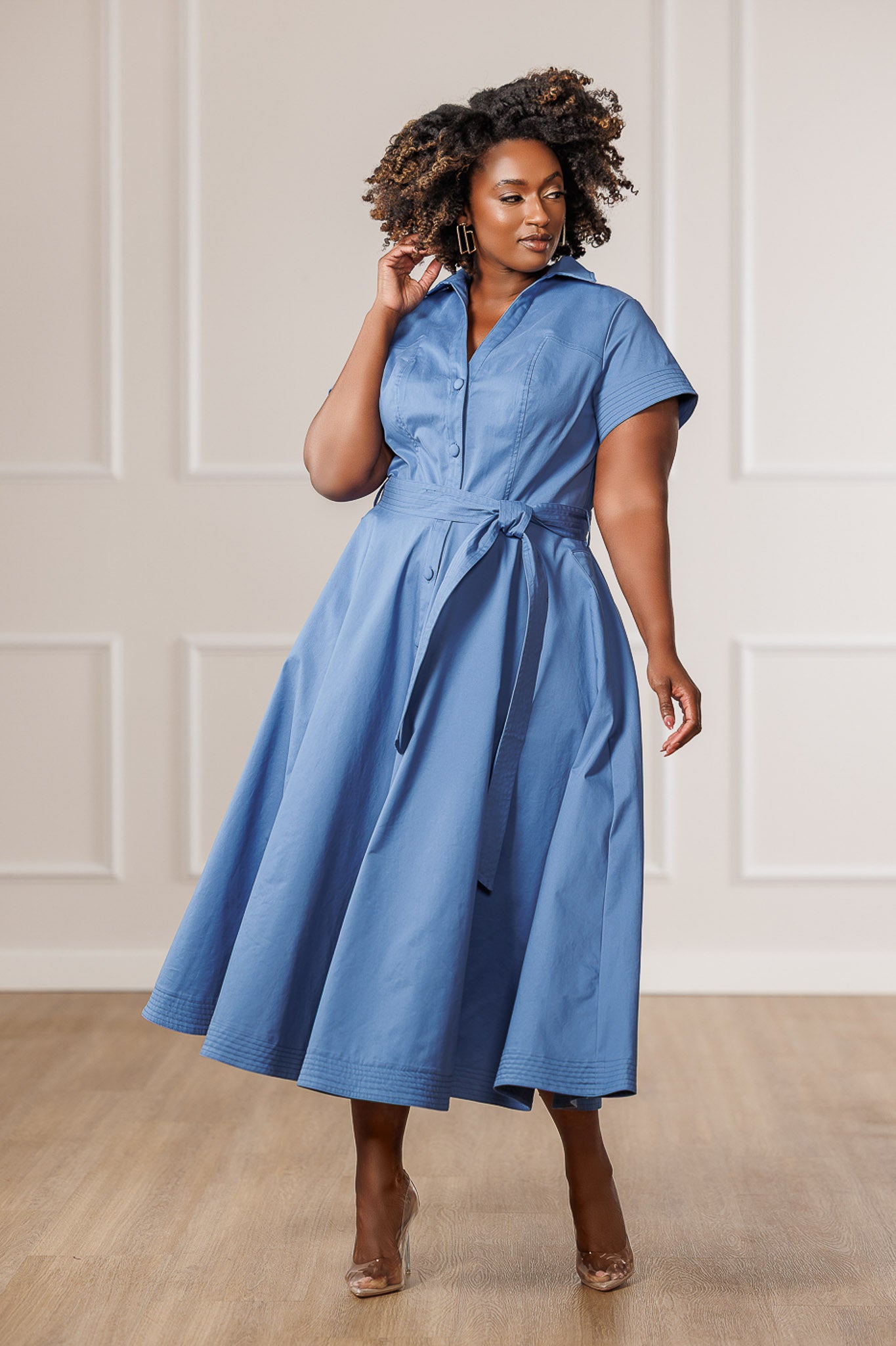 Blaine Button Down Midi Dress - Blue