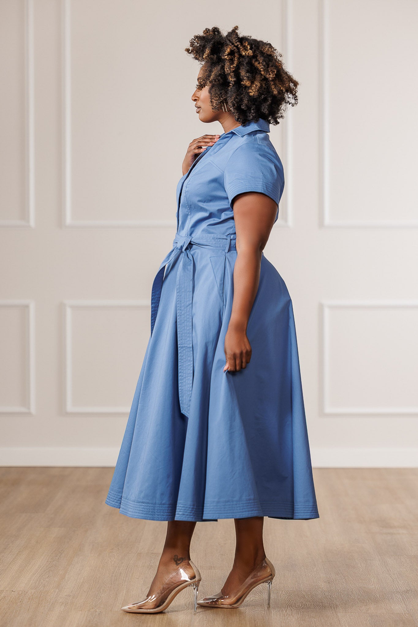 Blaine Button Down Midi Dress - Blue