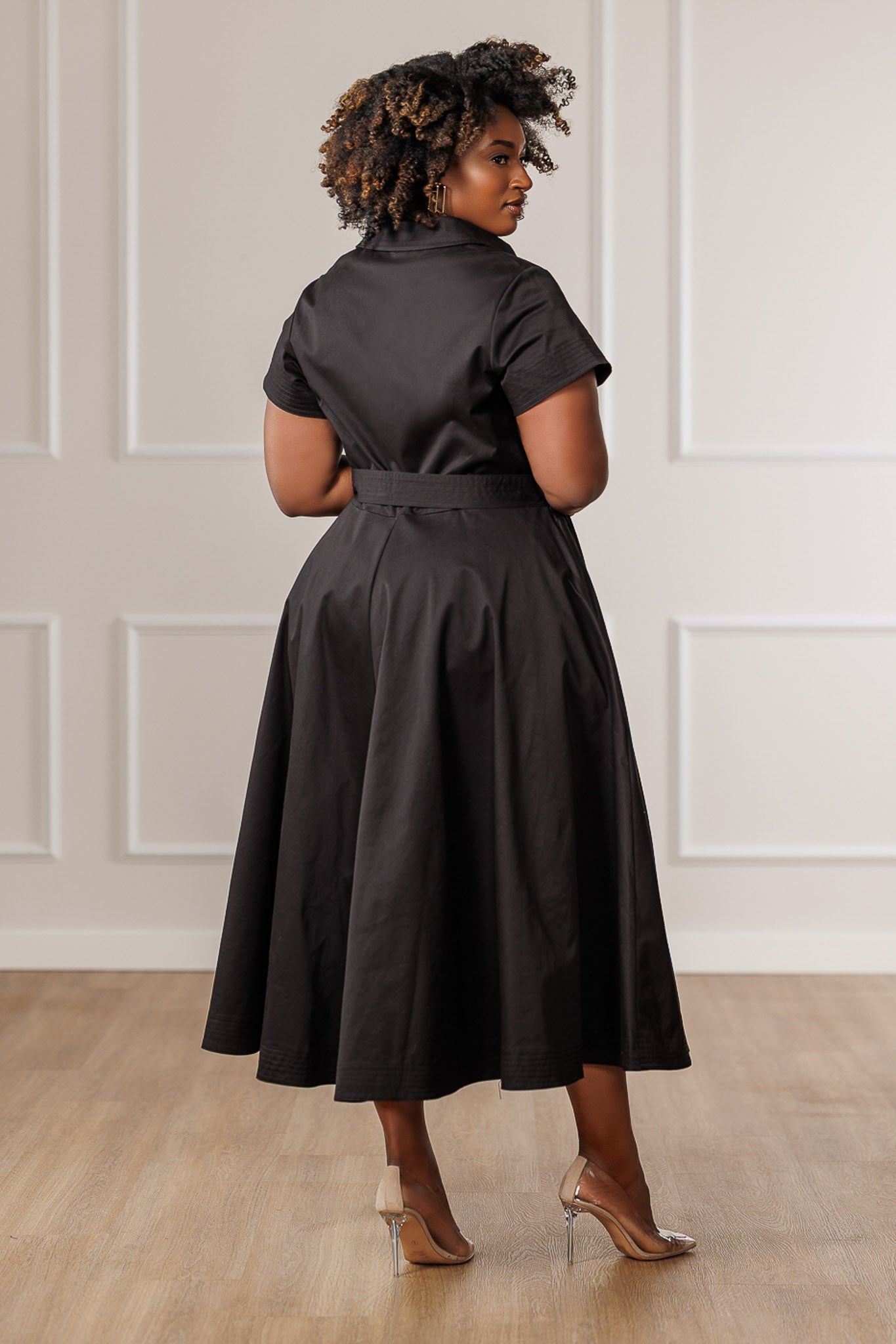 Blaine Button Down Midi Dress - Black