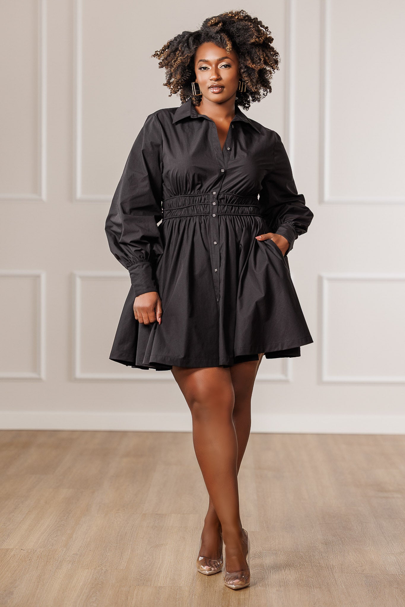 Yara Ruched Waist Dress - Black