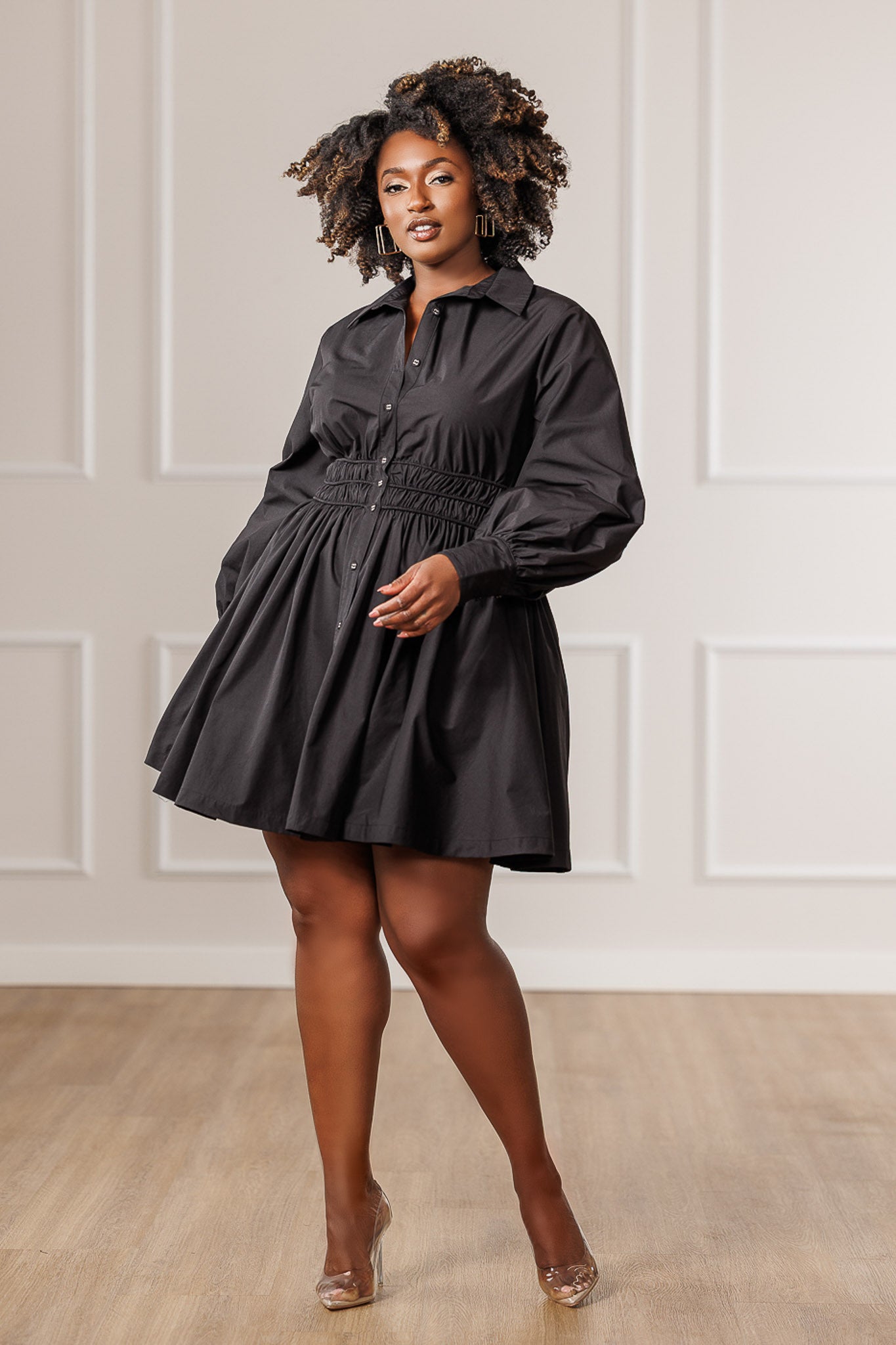 Yara Ruched Waist Dress - Black