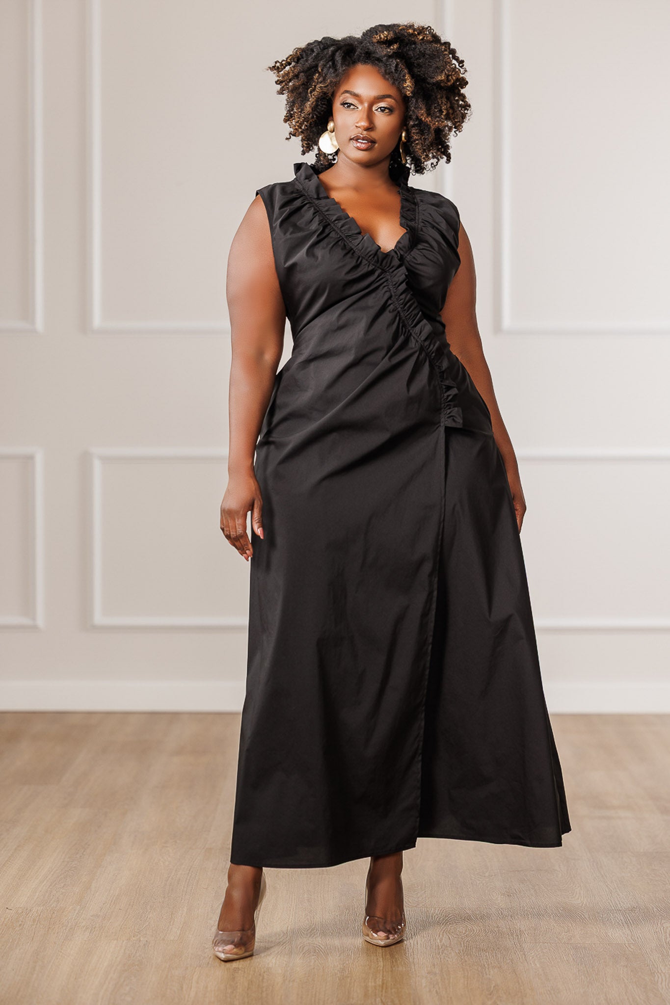 Sage Wrap Slit Dress - Black