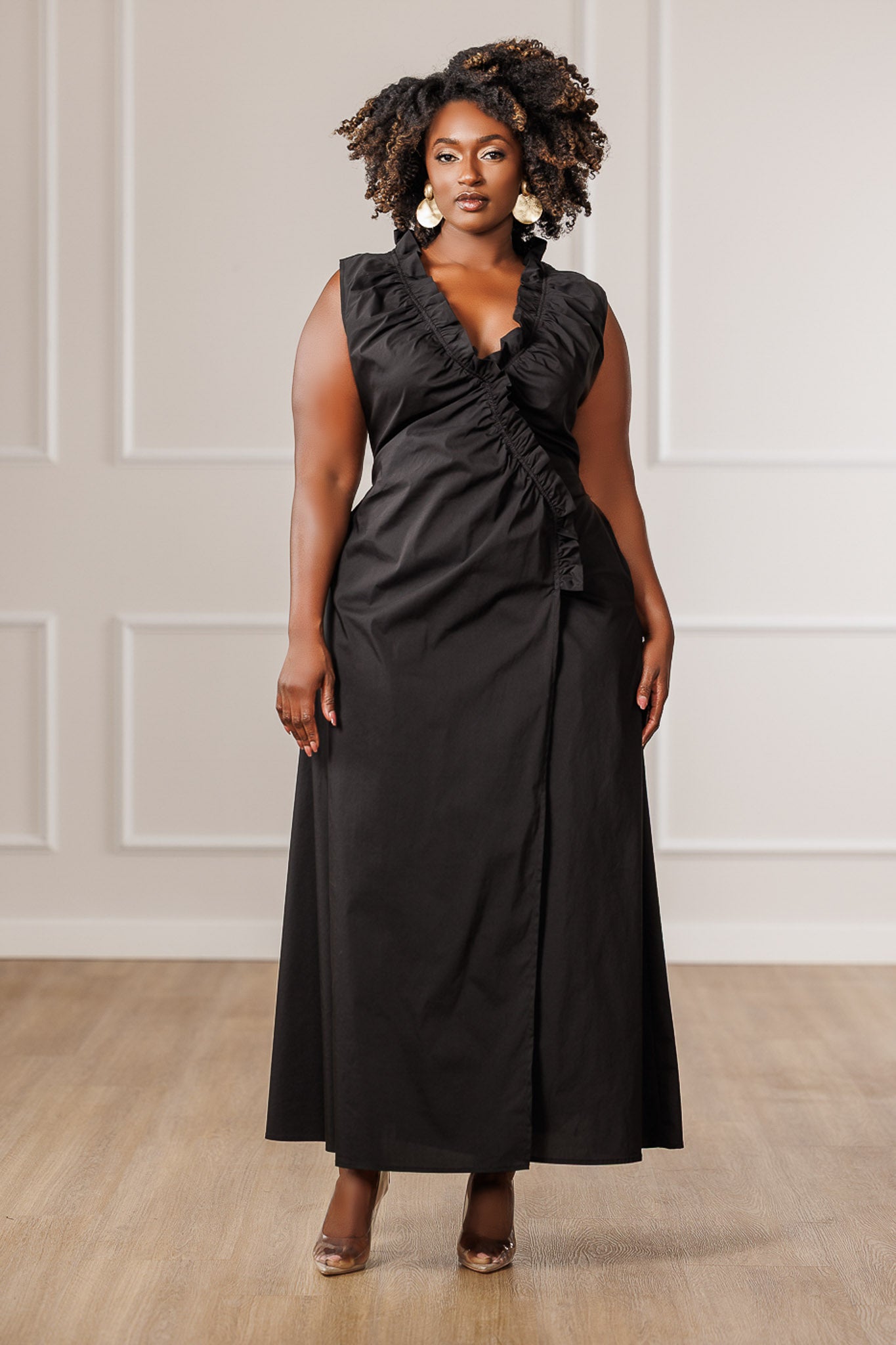 Sage Wrap Slit Dress - Black