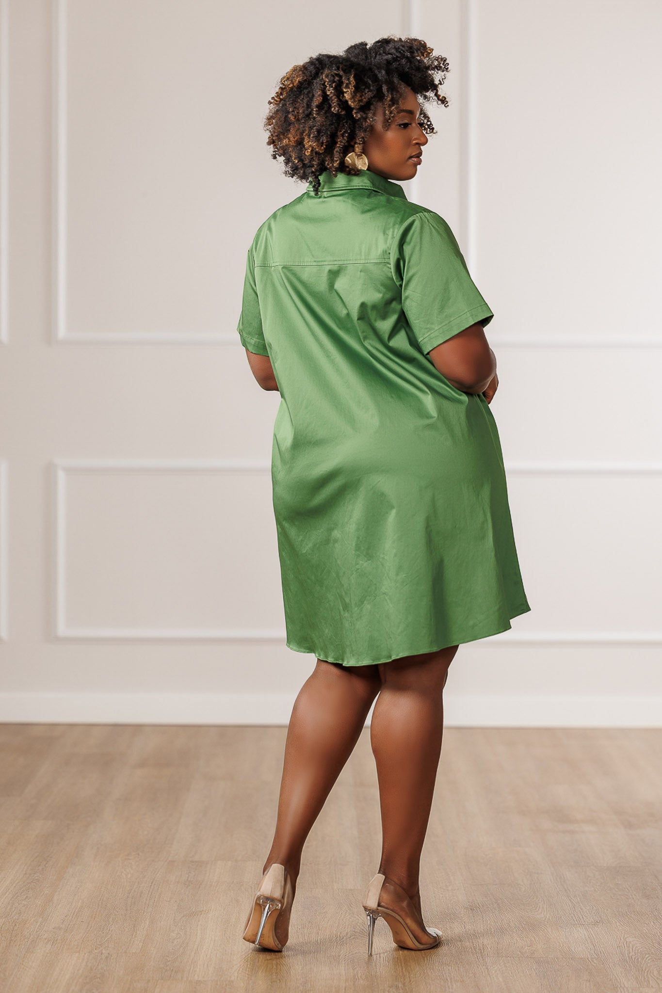 Reva Flared Shirt Dress - Green