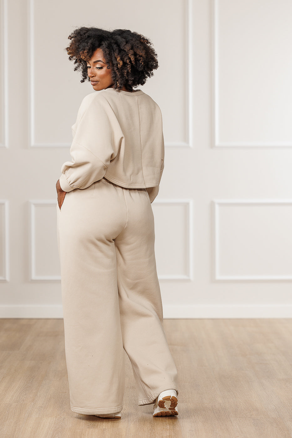 Ameira Fleece Pleated Wide Pants - Cream