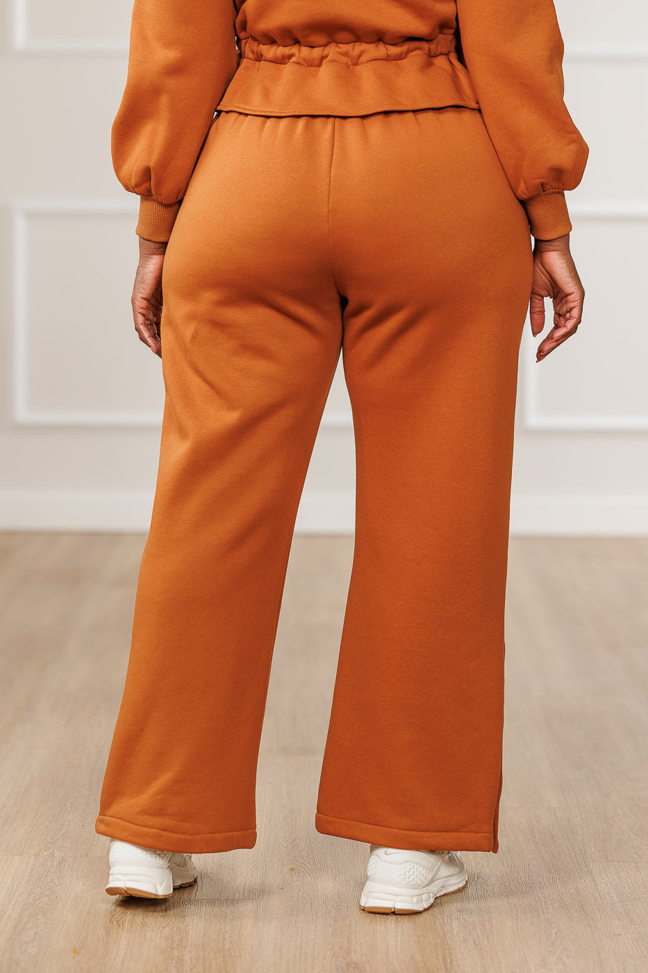 Leila Fleece Wide Side Snaps Pants - Cognac