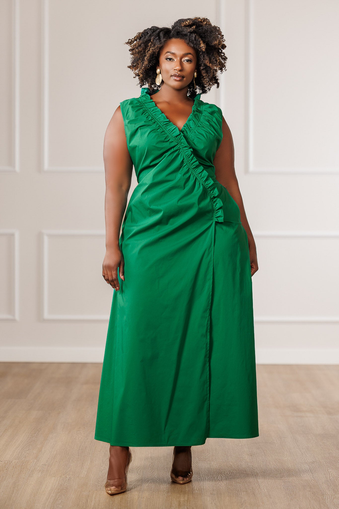 Sage Wrap Slit Dress - Green