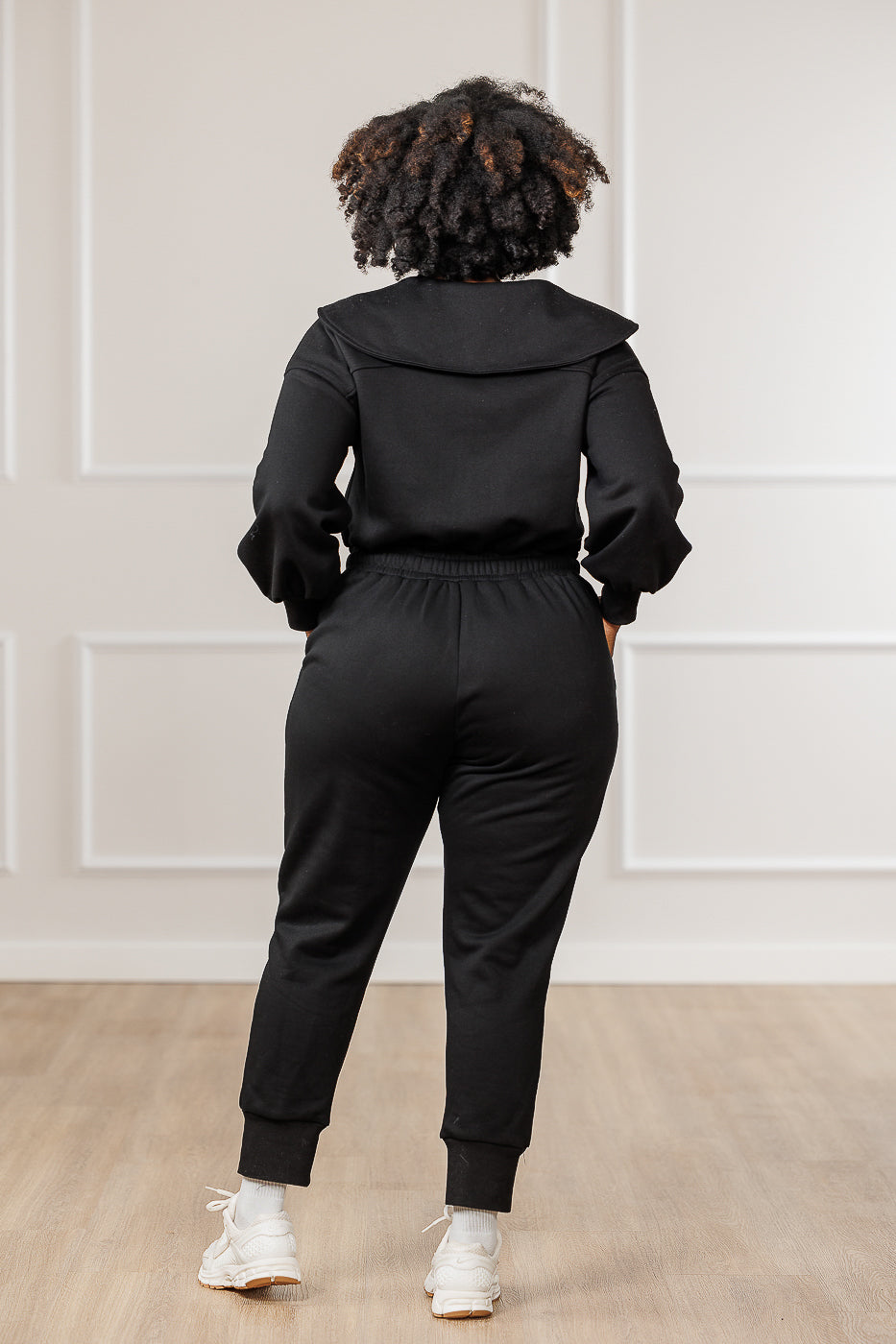 Sutton Fleece Puffed Sleeve Jumpsuit - Black