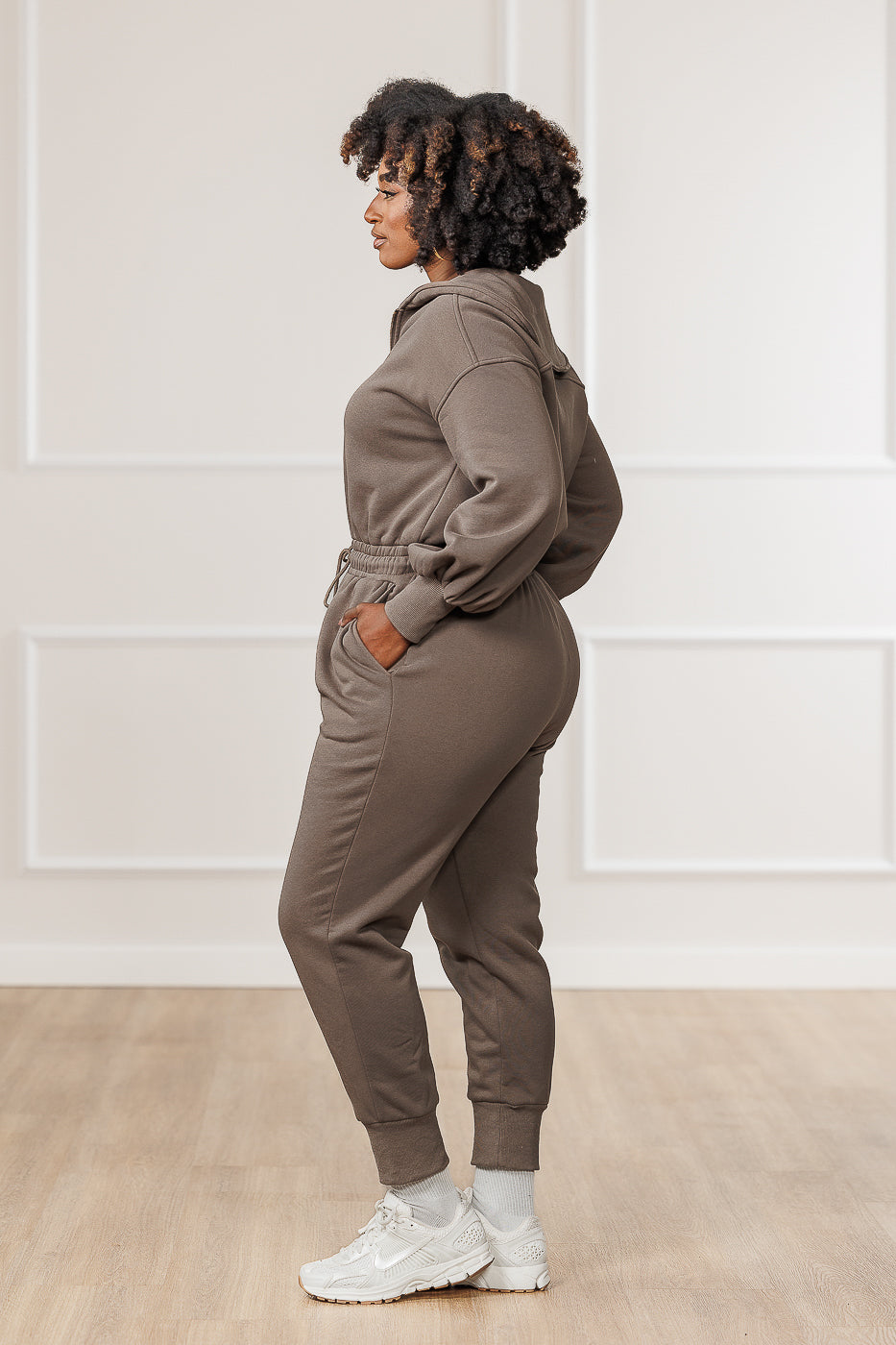 Sutton Fleece Puffed Sleeve Jumpsuit - Mink